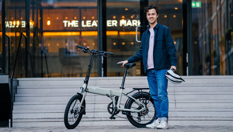 Our reviewer next to the Forme Buxton Pro E folding electric bike