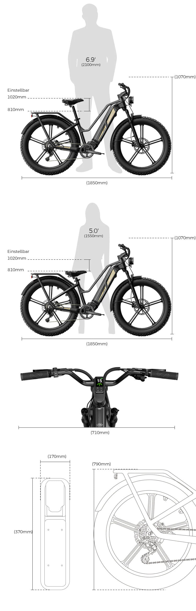 Electric bike online dimensions